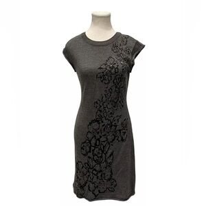 Iisli Floral Embellished Gray wool Dress